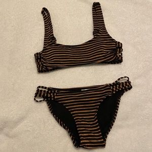 Xhilaration Sparkly Black and Bronze Swim Set, Small